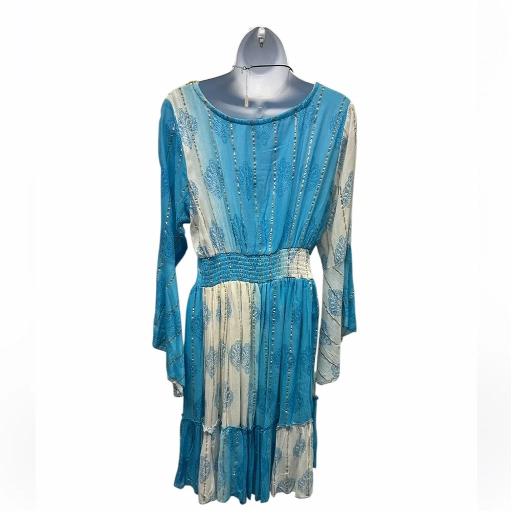 NWT. S/M Blue and White Bohemian Dress. CL/GR05 - Picture 2 of 2